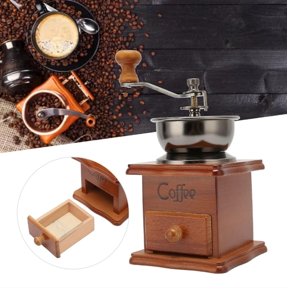 Manual Coffee Grinder, Wooden Coffee Bean Grinder with Hand Crank, Vintage Style - Picture 2 of 8